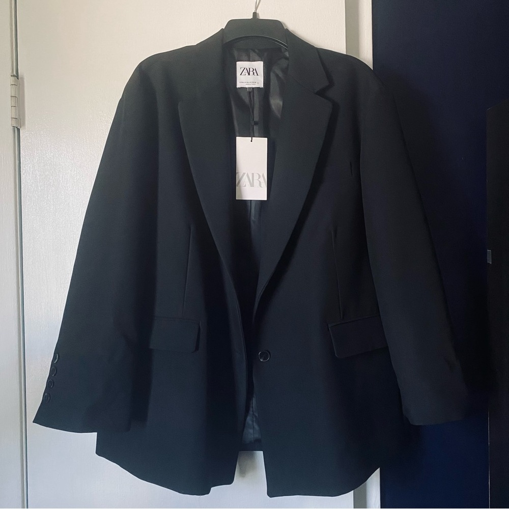 Zara Black Single-Button Tailored Blazer